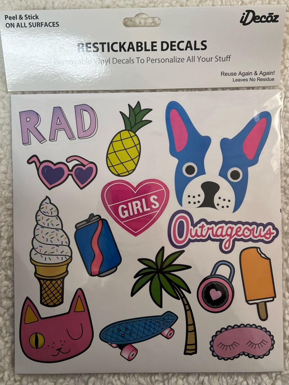 iDecoz Restickable Peel & Stick Decal Sheet - White